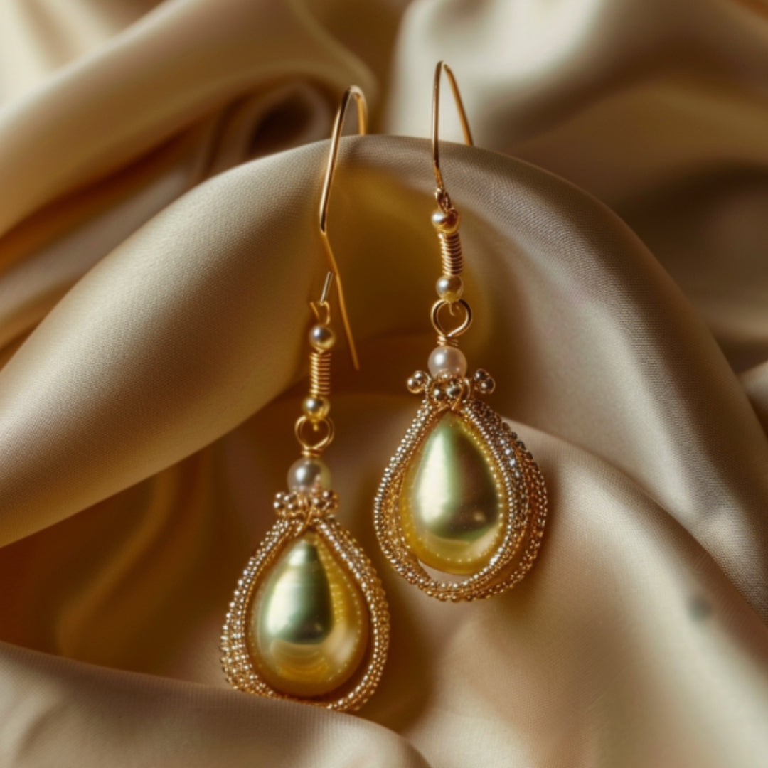 Golden Water Drop Pearl Earrings