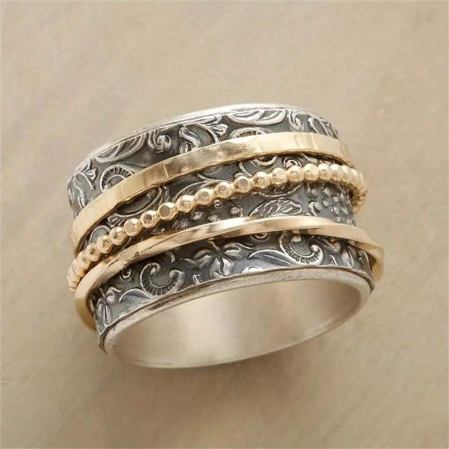 Vintage Gold Rose & Silver Ring