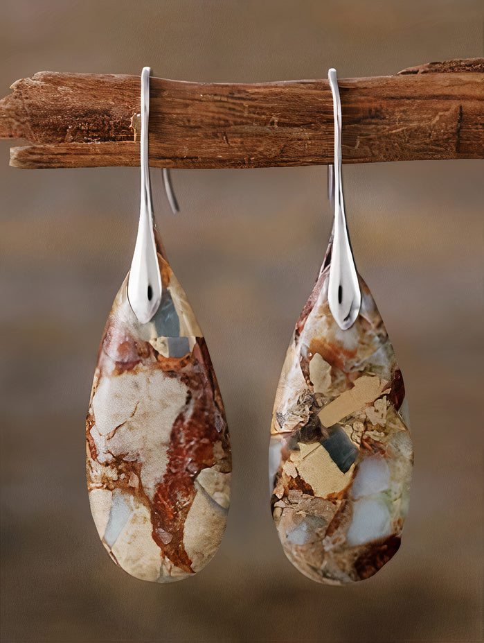 Vintage Natural Oval Stone Earrings