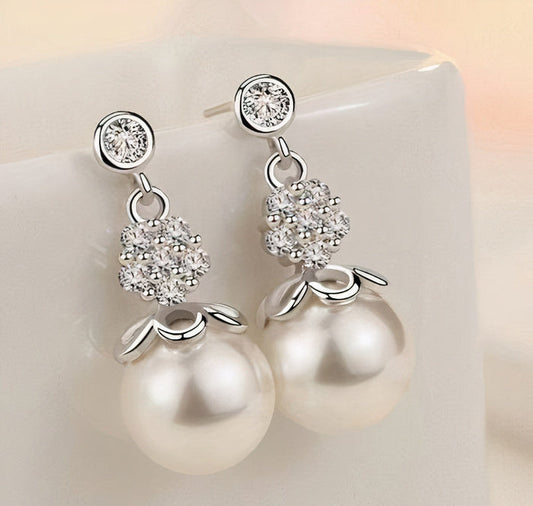 Dangling White Pearl Earrings