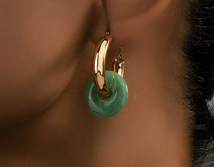 Vintage Green Enamel Stone Earrings