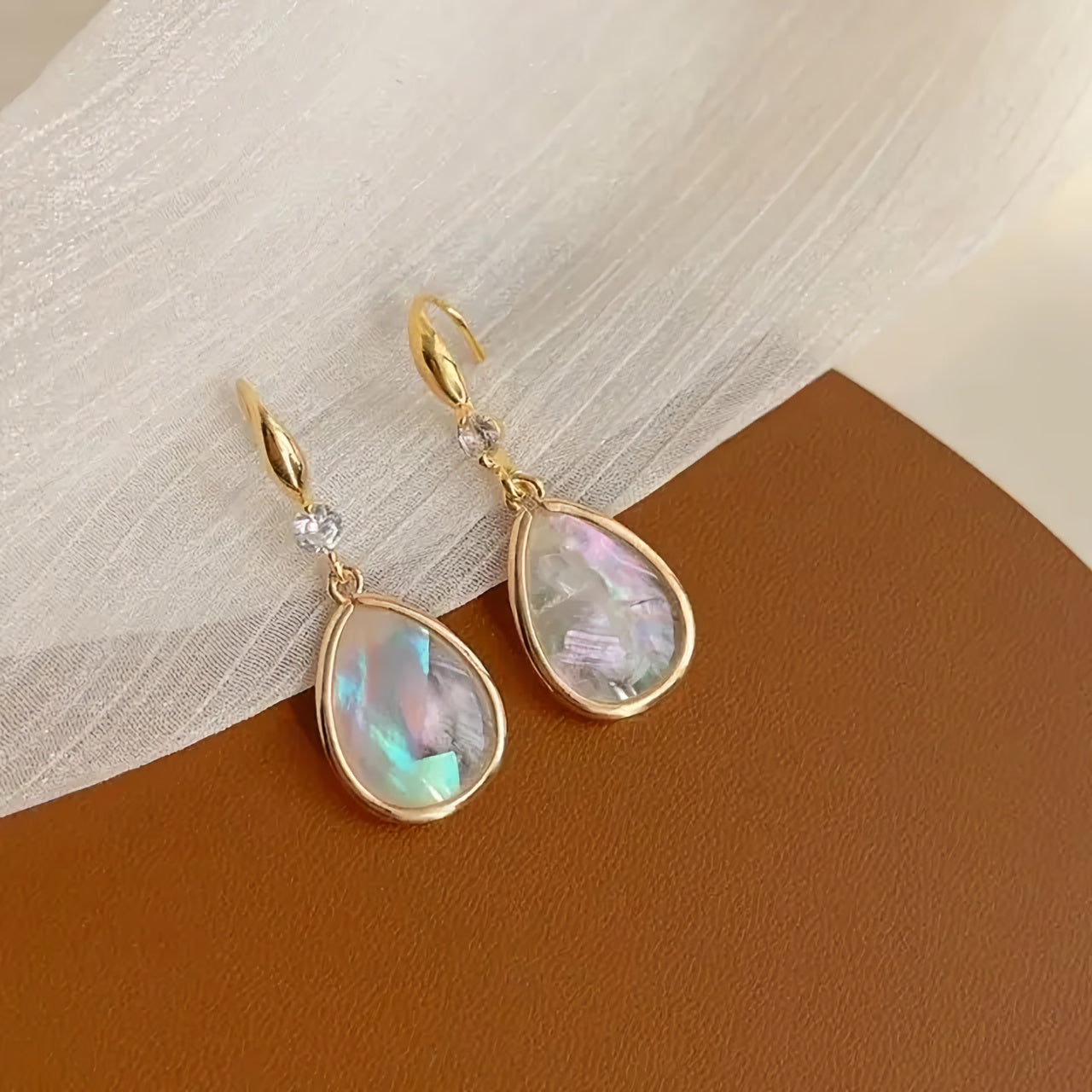 Golden Blue Water Drop Crystal Earrings
