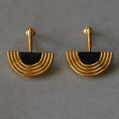 Vintage Rounded Inlaid Pearl Silver Earrings