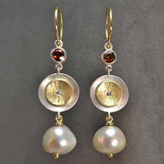 Golden Garnet Pearl Earrings
