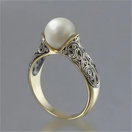 Vintage Golden Pearl Ring