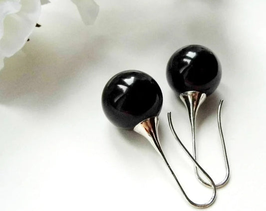 Vintage Black Inlaid Zirconia Earrings