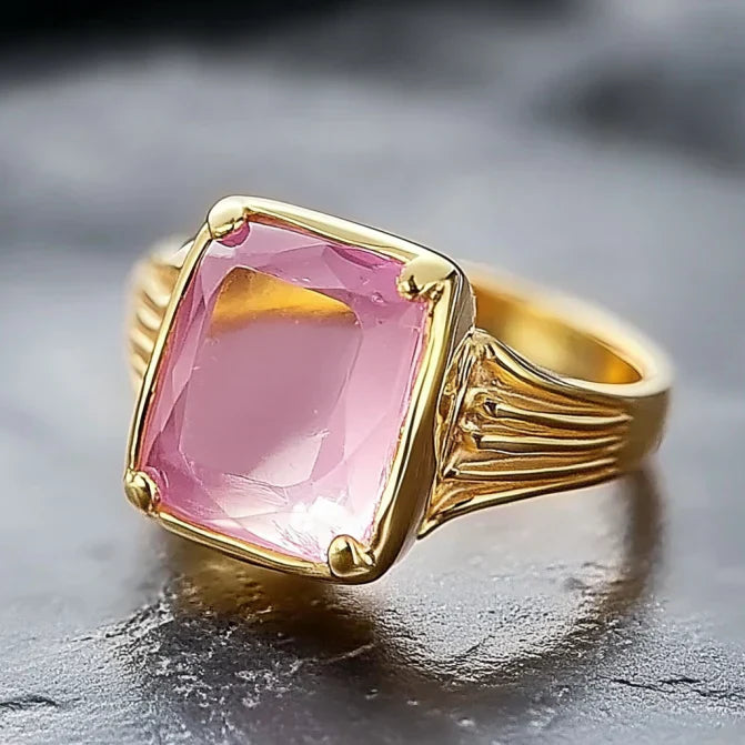 Vintage Rose Glass Gold Ring